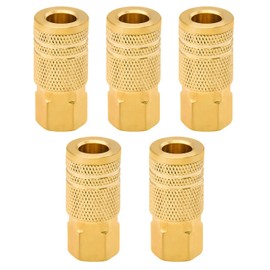 1/4-Inch Brass Female Industrial Coupler, 5 Pack 1/4 Inch Air Hose Fittings NPT Female Quick Connector Air Coupler for Professional Jobsites and Automotive Shops (5 Pack Female Coupler)