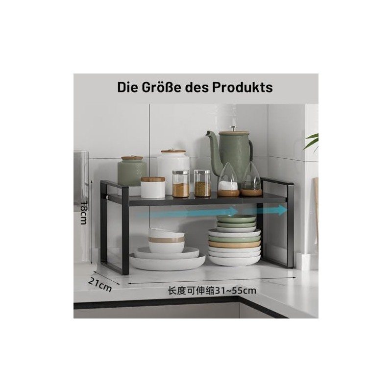 PORFOYO Extendable Cupboard Shelf, 31-55 cm, Kitchen Shelf, Kitchen Cabinet