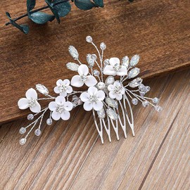 Unicra Peine para novia de plata con diseño de flores para novia, accesorio para el cabello, accesorio para el cabello, joyería para mujeres y niñas