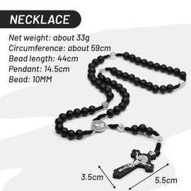 GVEYIQK Wooden Rosary Necklace, Catholic Cross Rosary Necklace, Natural Wood Prayer Chain Necklace