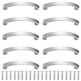 Pack of 10 Furniture Handles, Cabinet Handles, Silver with 20 Screws, Drawer Handles, Kitchen Handles, 96 mm Hole Spacing, Modern Kitchen Handles Made of Aluminium Alloy, Ideal for Kitchen, Bedroom,