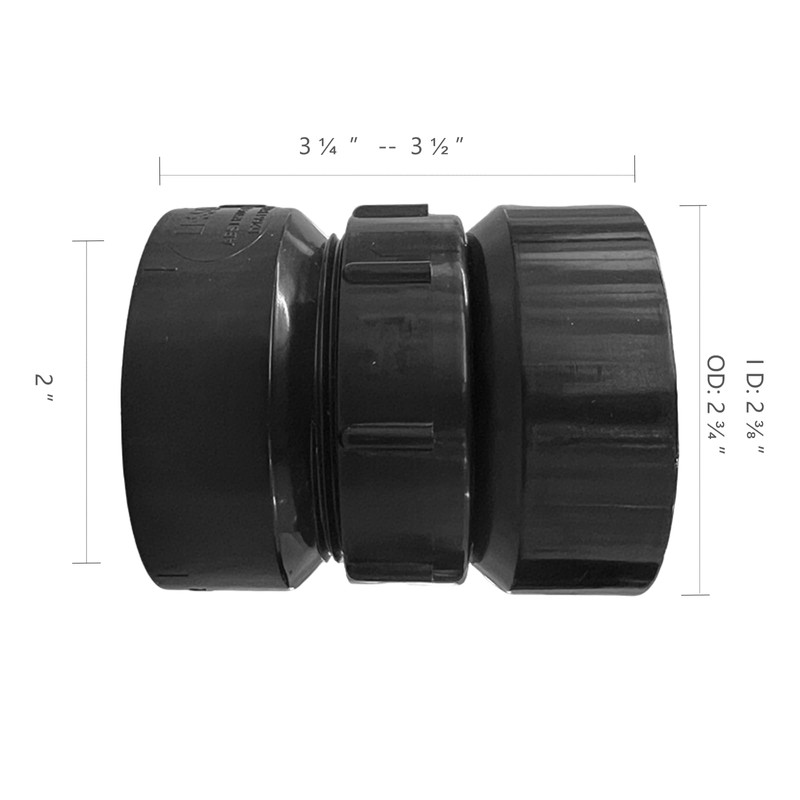 Lesso 2''ABS Union 2-Inch X 2-Inch Hub Union,Black 2 Inch