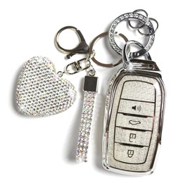 YIKECASE Key Fob Cover with Keychain Fit for Toyota Car Key Holder Compatible with Camry 2025, Venza 2019-2024, RAV4 Prime, Land Cruiser, Fortuner, Grand Highlander, Corolla, 4 Buttons (Silver)