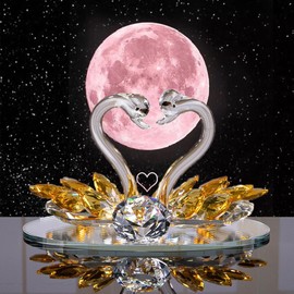 Sparkle Crystal Swan Figurine, Couple Lover Swan Statues, Clear Crystal Swan Ornaments Collectibles, Paperweight Table Centerpiece Ornament, Wedding Home Office Tabletop Decor Valentine's Day (Yellow)