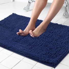 ITSOFT Chenille Bath Mat, Non Slip Bathroom Mat for Bathroom, Absorbent & Machine Washable Toilet Mat, Soft Plush Bathroom Rug, Bathroom Accessory (60x50cm, Navy Blue)