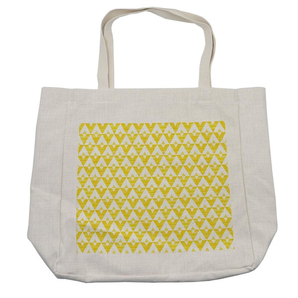 Lunarable Yellow and White Shopping Bag, Acrylic Triangles and Design