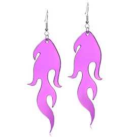Transparent Acrylic Flame Dangle Drop Earrings Dainty Multicolor Neon Flames Hook Earrings Punk Rock Hip Hop Fire Element Earrings for Women Hollow Jewelry Gifts Cosplay Costume Accessories (Mirror Purple)