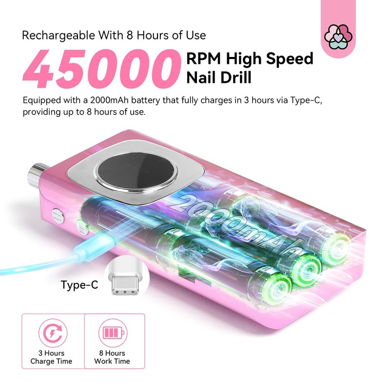 SAVILAND 45000 RPM Portable Nail Drill Machine Colorful Pink