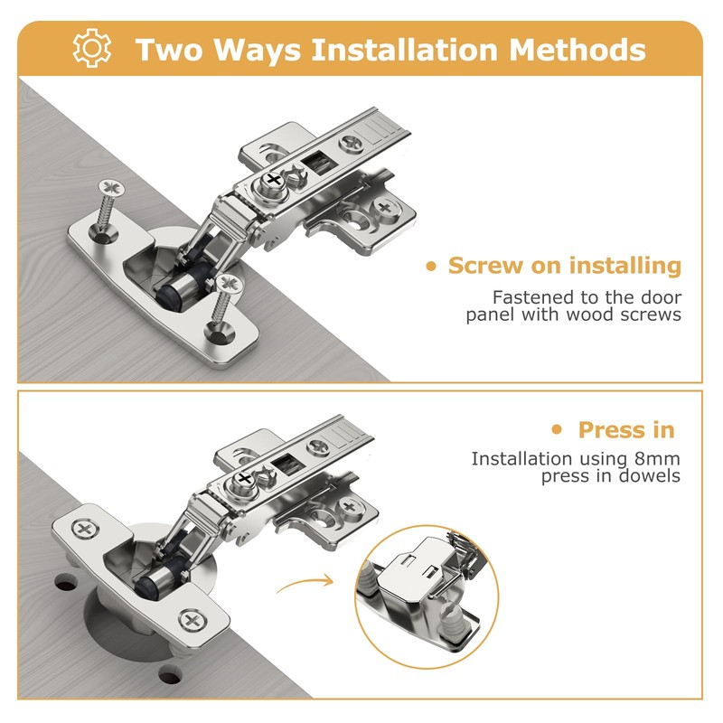 Furniware 2 Pack Cabinet Hinges,4D Adjustment Frameless Full Overlay Soft