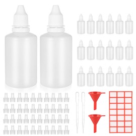 Pack of 20 50 ml Liquid Bottles, Dropper Bottles, Empty Squeeze Bottles, Plastic Dosing Bottles, Plastic Bottles, Dropper Bottles with Lid for Essential Oils, with Funnel/Transfer Pipette/Sticker