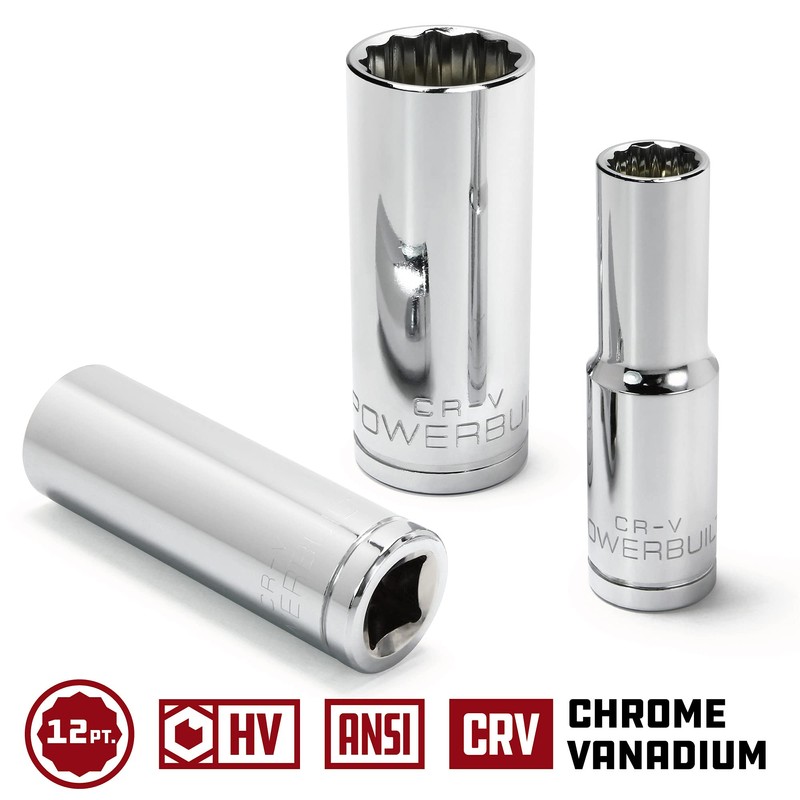 Powerbuilt 940135 1/2" Dr. 12 Pt. SAE Deep Well Socket,