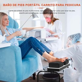 Elitzia Carrito portátil de pedicura con reposapiés, de spa para uñas y pies, para salón de belleza, estación de pie profesional con tazón ET27971 (color negro)