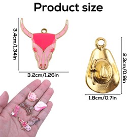 60 Pcs Western Cowboy Cowgirl Charms, Sliver Gold Pink Pendants for Jewelry Making Hat Boot Gun Horse Jewelry Charms for Bracelet Earrings Necklace Jewelry Making