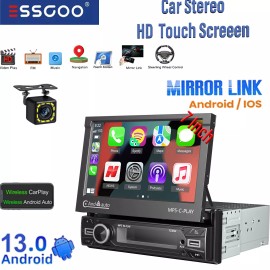 ESSGOO 7'' Car Stereo Single 1 Din Radio Carplay Flip Out Touch Screen Automatic FM+Cam