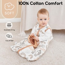 Yoofoss Baby Sleep Sack 12-18 Months 0.5 Tog Wearable Blanket for Baby, 3 Pack 100% Cotton Infant Toddler Sleeping Sack 2-Way Zipper Lightweight Sleep Sack