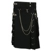 Scottish Designer Black Fashion Gothic Kilt with Silver Chains (Belly
