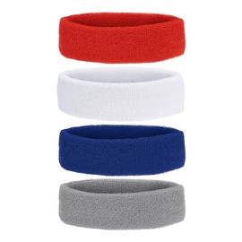 PATIKIL Sweatband Headbands, 4 Pcs Terry Cloth Sweat Band for Women Men Sports Basketball Tennis Athletic Gym Working Out, Black/Navy Blue/Red/White