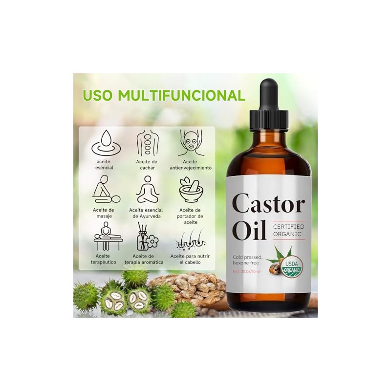 SADOWAY Aceite de Ricino Orgánico para Cabello Seco y Maltratado,