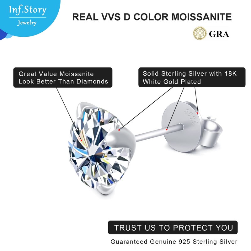 Moissanite Stud Earrings, 0.6ct-4ct D Color Brilliant Round Cut 18K