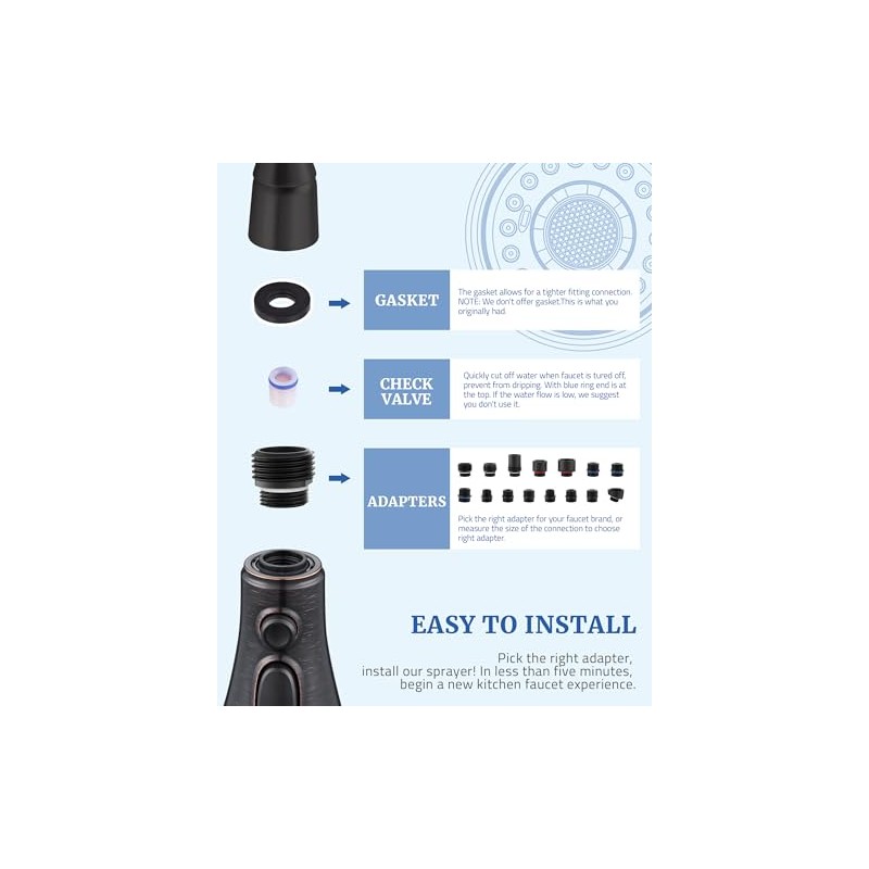 Kitchen Faucet Replacement Spray Head - with 15 Adapters, Pull
