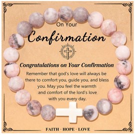 JERYAQTQ Confirmation Gifts for Teenage Cross Charm Beaded Bracelet for Women/Men Relax Anxiety Jewelry Faith Gifts Catholic Sponsor Gift (Pink A)