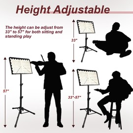 57IN Sheet Music Stand, Tall Music Stand for Sheet Music High Stability, Adjustable Portable Music Stand with Carrying Bag for Guitar, Violin, Ukulele (33-57IN-A)