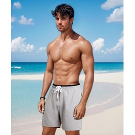 GINGTTO Mens Board Shorts Swimwear 5 inch Beach Bathing Suit for Men with Liner Swimming Shorts Grey L