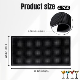 4Pack Bar Mat, Bar Mats for Countertop Black Bar Mats for Bartending 12" x 6" Bar Coffee Mat Non-Slip Spill Mat, Bar Sccessories for Home Bar Kitchen Dish Drying Mat, Bar Top Service Mat Set