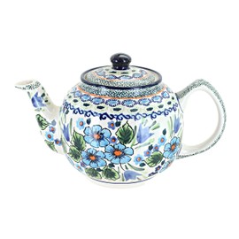 Blue Rose Polish Pottery - Blue Ballina Medium Teapot - 4 Cup Capacity - Hand-Painted Polish Pottery Ceramic Coffee & Tea Server