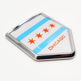 Overdecor Chicago Flag Decal Stickers Car Emblem Chicago Car Accessories Decorations Chrome Shield Flag Sticker Decals for Cars Truck Vehicles, 2 Pack