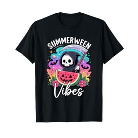 Retro Ghost Summerween Vibe Watermelon Ghost Summer Skeleton T-Shirt