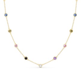 Amberta Women 925 Sterling Silver Cubic Zirconia Chain Necklace | Dainty Silver Necklace | Layering Necklaces | Simulated Diamond by the Yard Necklace: Gold Rainbow Station Necklace