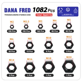 M2-M20 Black White Nylon Hex Nut Assortment Kit Metric Thread Hexagon Nut,1082pcs Nylon Hardware Nuts Set,Nuts for Plastic Screw Standoff Spacer for PCB Board M2M2.5M3M4M5M6M8M10M12M14M16M18M20