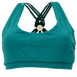 GURU SHOP Goa Psytrance Bikini Top Pixi Yoga Top Women Cotton, petrol