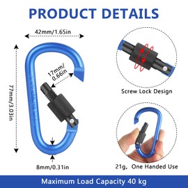Pack of 9 Carabiner with Screw Cap, Aluminium D Shape Carabiner Set, Carabiner Screw Cap, 77 x 42 mm Carabiner Hook, Colourful for Outdoor, Camping, Hiking, Backpacking (9 Colours)