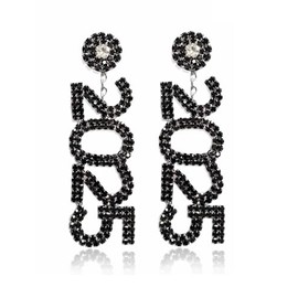 2025 Letters Rhinestone Dangle Earrings Tassel Happy New Year Earrings for Women New Year’s Eve Party Earrings Holiday Festive Jewelry-Style E