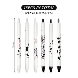 Pack of 18 Cow Pens, Interesting Click Gel Pens, Cute Cow Pattern Ballpoint Pens, Black Ink Pens, Stationery for Students