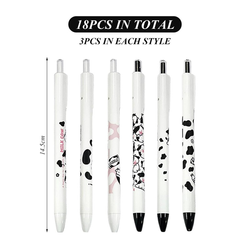 Pack of 18 Cow Pens, Interesting Click Gel Pens, Cute