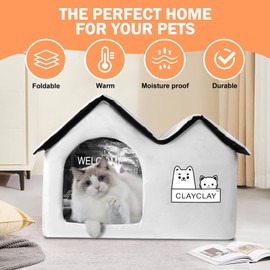 Heated Cat House for Outside Pets in Winter，Winter Shelter for Indoor Outdoor Ferals,Cats & Small Dogs with Heating Pad，Kitty Heated House with Waterproof Suitable for All Seasons(28"D x 17"W x 18"H)