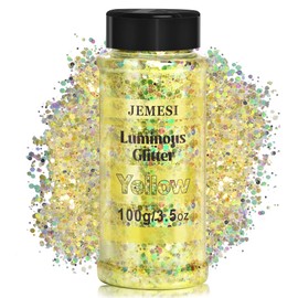 JEMESI Luminous Sequins, Yellow 100 g Opal Chunky Glitter, Glitter Sequin Nail Glitter Sequin Make Up Glitter Iridescent Chunky Glitter Sequins for Face Nails Eyes Hair Body