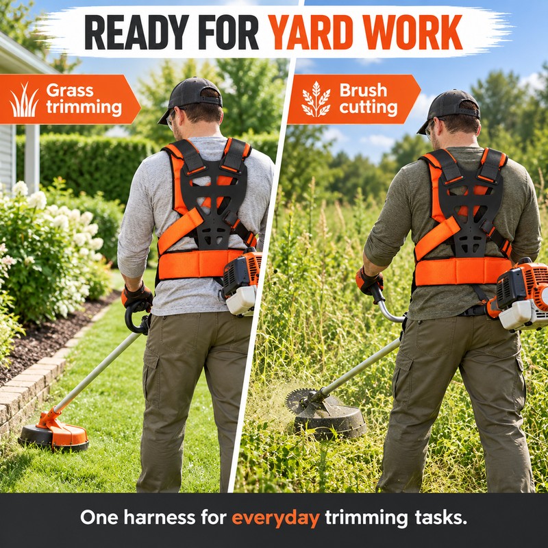 Adjustable Brush Cutter Harness for Yard Work – Padded Double