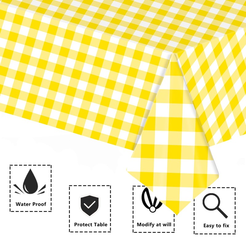 2pcs Yellow and White Checkered Disposable Tablecloth Table Covers,137 *