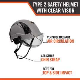 Malta Dynamics APEX Type 2 Safety Helmet – OSHA and ANSI Z89.1 Compliant Safety Hard Hats for Construction Workers and Vented Helmet for Head Protection (Grey with Clear Visor)