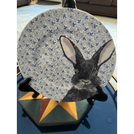 Royal Stafford New ROYAL STAFFORD BLACK. BUNNY RABBIT  DINNER 11” PLATE BLUE Flowers