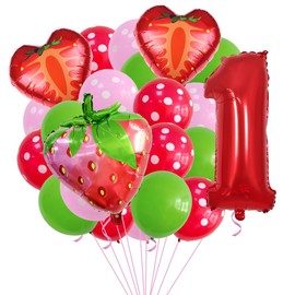 Strawberry Balloons Number 1 Balloons Polka-dot Latex Balloons for Girl Fruit 1st Birthday Party Decoration Supplies