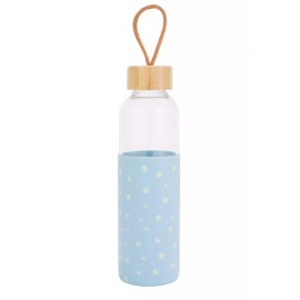 Everybeing NEW-Everybeing Brand-Glass Water Bottle with Blue Silicone sleeve-18.6 ozs
