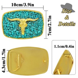 Aswitnove Vintage Turquoise Belt Buckle Long Horn Bull Cowboy Belt Buckle Cross Prayer Horse Western Belt Buckles for Men, Gold, Large