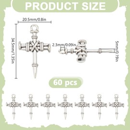 HOBBIESAY 60 Stück Kreuz Anhänger 34.5mm Silberfarbenes Kreuz Metallanhänger Legierung Kruzifix Baumelnde Anhänger Tibetischer Stil Kreuzanhänger Für DIY Armbänder Ohrringe Halsketten