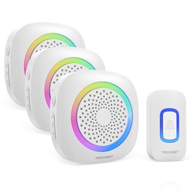 TECKNET Wireless Doorbell with 3 Portable Doorbells with RGB Light, Battery Powered IP66 Waterproof Door Chime Kit, 1300ft Wireless Range, 60 Chimes & 5 Level Volume, Using Time up to 4.5 Years