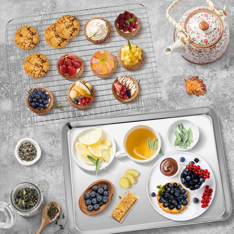 16 Inch Baking Sheet and Rack Set, P&P CHEF Stainless